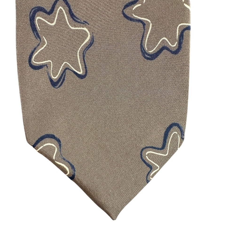 Valentino Cravatte Mens Silk Tie Olive Brown Navy Abstract Wavy Star Italy 4377